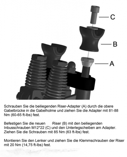 TB RISER - nur Springergabel - OLDSTYLE -  2 Zoll hoch / Lenker 1 Zoll - 25 mm / ALU poliert / ohne Kdf / Tüv
