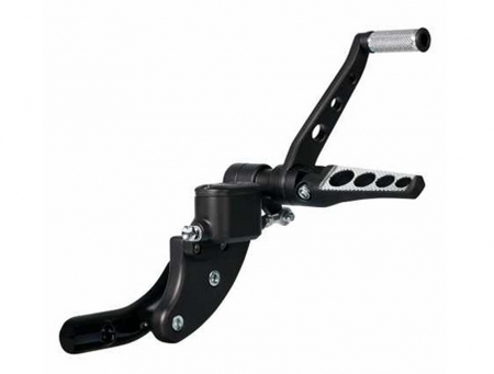 TB vorverlegt. Fußrastenanlage / DRILLED black / Harley Softail Evo / 1984 - 99 / TÜV