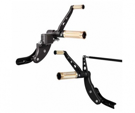 TB vorverlegt. Fußrastenanlage / BASE Brass / Harley Softail Evo / 1984 - 99 / TÜV