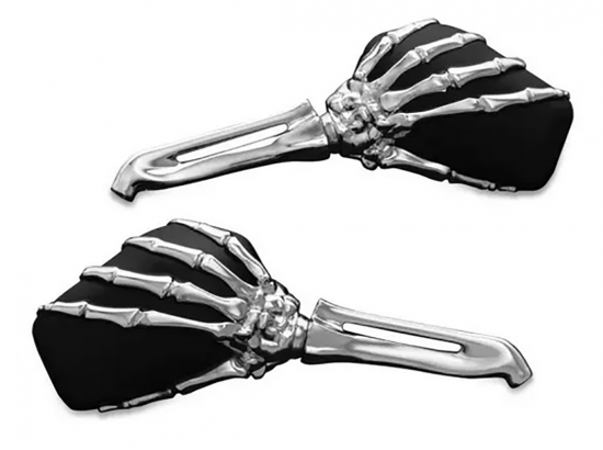 Küryakyn - Spiegel Skelett-Hand Chrom + Black - inkl. Japan-Adapter + HD / E-Prüfzei. / 1 Paar
