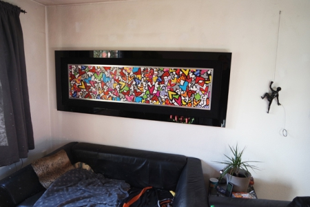Romero Britto - ALIVE - Herzen - Großformat - Glitzer - Kunstwerk / Giglee + Unikat / inkl. Rahmung / limitiert / 200 x 76 x 6 cm