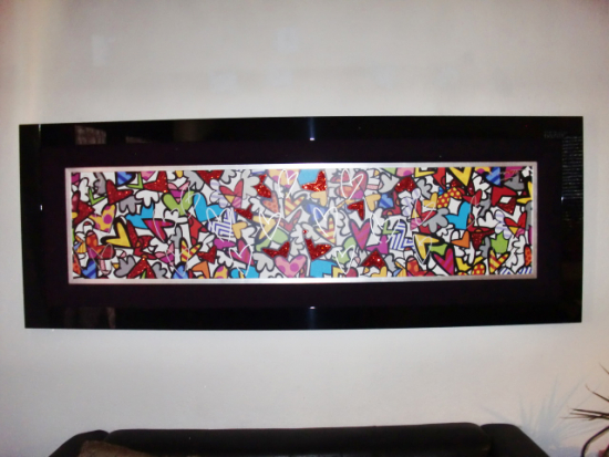 Romero Britto - ALIVE - Herzen - Großformat - Glitzer - Kunstwerk / Giglee + Unikat / inkl. Rahmung / limitiert / 200 x 76 x 6 cm