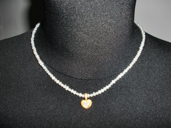 Perlenkette Collier / Goldschmiede Schmuck Bernd Wolf / Kette Herz Zirkonia