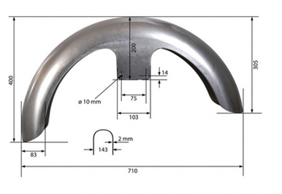 HA Frontfender BaggerStyle 18" - 23" / Stahlblech 2 mm / 139 mm b / roh / universal / kein Tüv notwendig