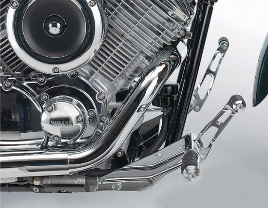 SALE: MB vorverl. Fußrasten / Ness Style gefräst / 19 cm / schwarz glanz / YAMAHA XVS 1100 Cus + Clas / Tüv
