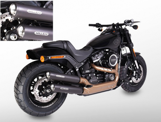 MILLER 2-2 / EURO4 / black / Harley FAT BOB / SlipOn Auspuff 107/114 CUI - MW8 / ABE