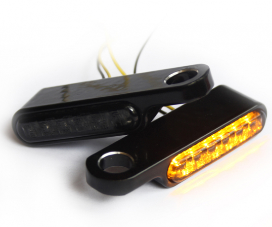 LED Mini Blinker Typ2 / Alu schwarz - dunkles Glas / Paar / alle Bikes / E-Zeichen