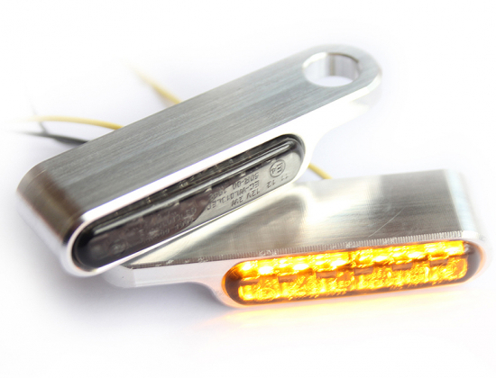 LED Mini Blinker Typ2 / Alu poliert - dunkles Glas / Paar / alle Bikes / E-Zeichen