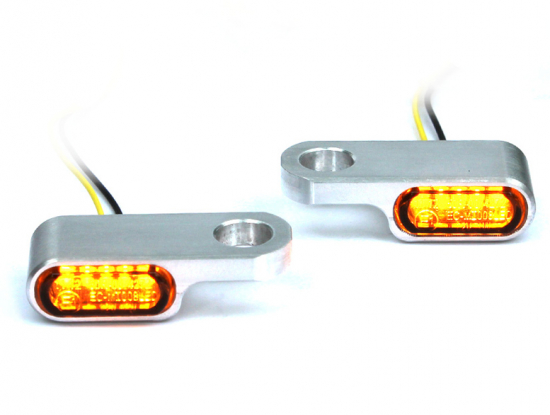 LED Mini Blinker Typ1 / Alu poliert - dunkles Glas / Paar / alle Bikes / E-Zeichen