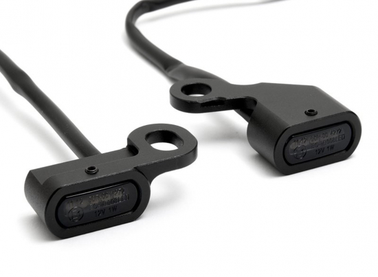 TB LED Mini Blinker Stripe / schwarz - dark / Paar /Softail + Dyna + Sportster / E-Zeichen