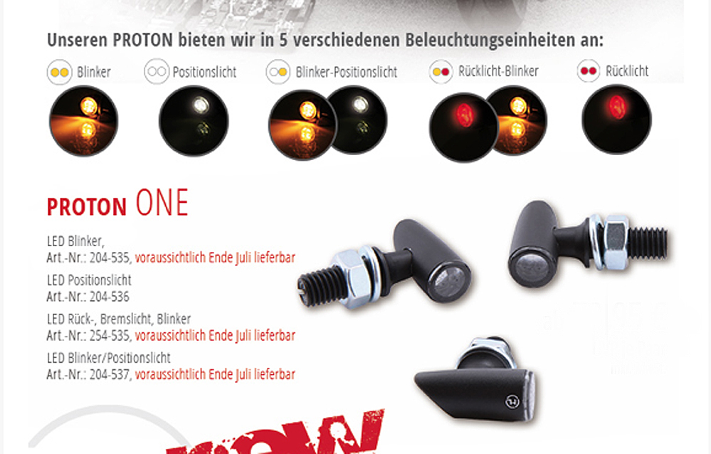 Mini LED Blinker Rück und Stopplicht PROTON superklein nur 11 mm