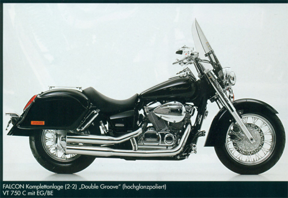 Falcon Double Groove Komplettanlage  / Honda VT 750 Shadow Spirit + Black Spirit / mit KAT / poliert / RC 50 / 53 / ab 2010 / EG-BE