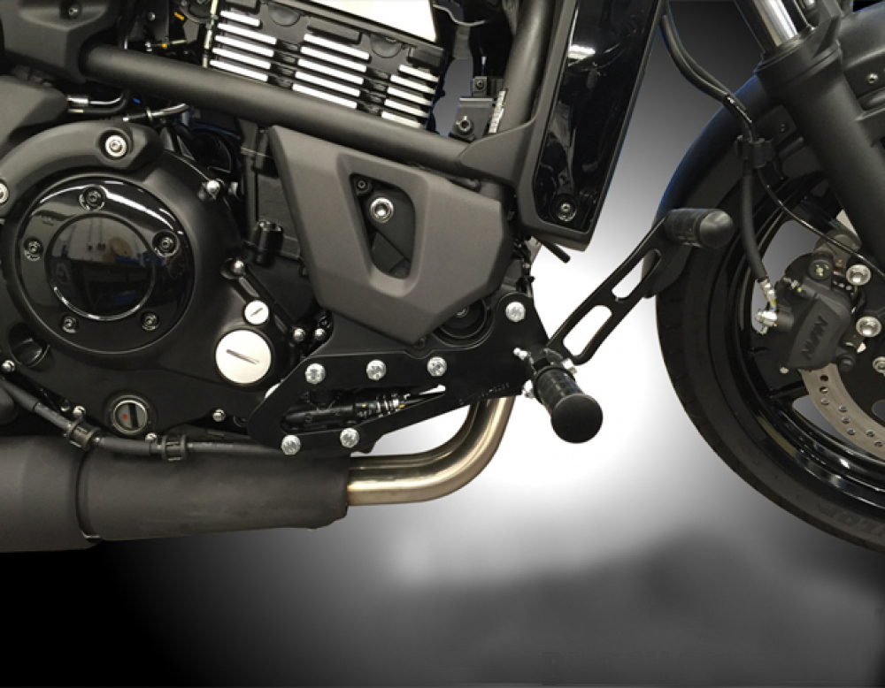 MB vorverl. Fußrasten / 12 cm / Ness Style glatt / schwarz matt / KAWASAKI Vulcan S / ABE