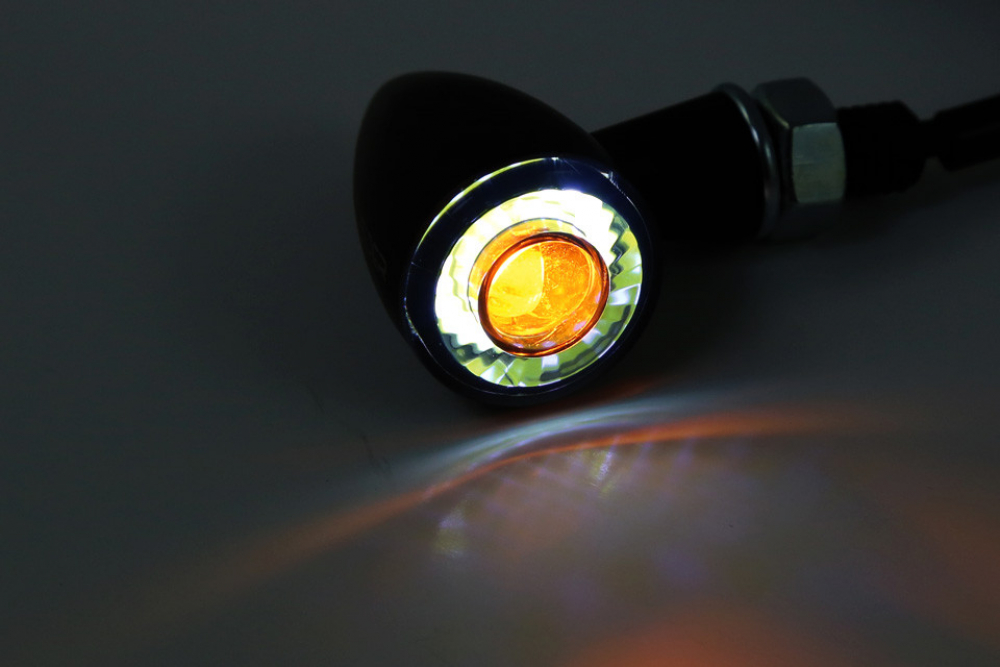 Apollo Bullet - LED Blinker + Positionsleuchte / schwarz - dunkles Glas / Paar / E-Zeichen