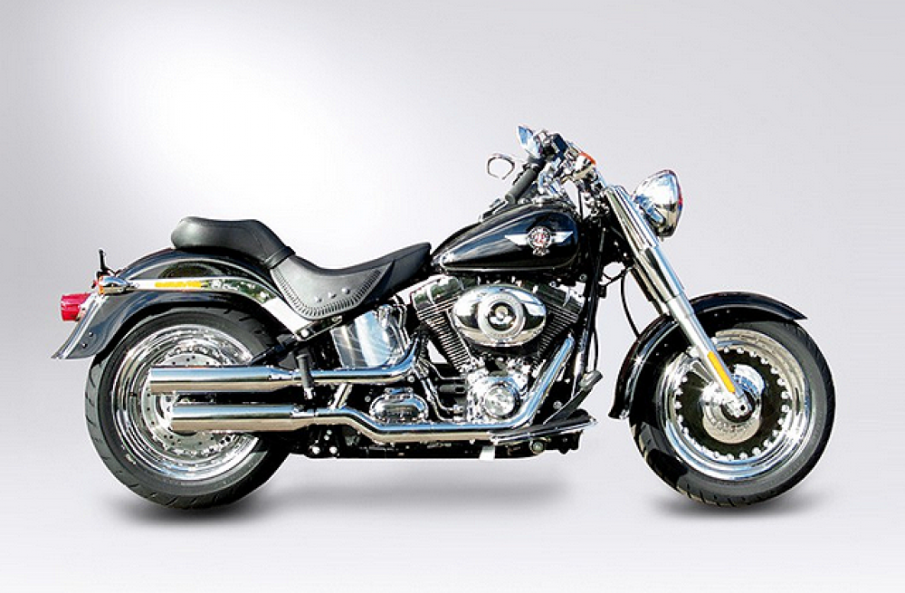 MILLER - Montana II - silber - 2-2 SlipOn / EURO 4 / HD Softail Fat Boy / Spezial / S / EG-BE