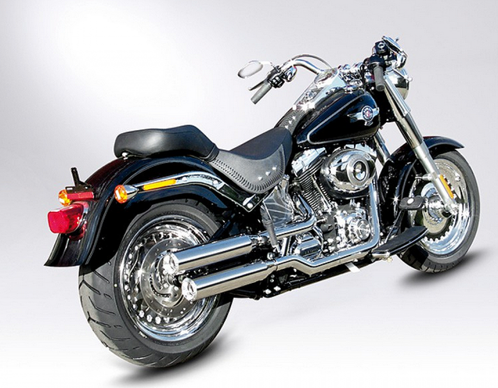 MILLER - Montana II - silber - 2-2 SlipOn / EURO 4 / HD Softail Fat Boy / Spezial / S / EG-BE