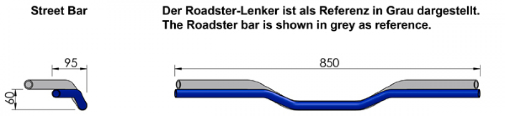 LENKER Street Bar 1" (1 Zoll) / ALU-gold / Langloch / 850 / 60 / 95 mm / Tüv ABE