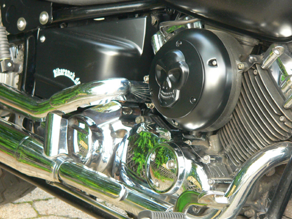 BR Luftfilter-Zierplatte Skull / 16 cm / schwarz-matt gepulvert / universal