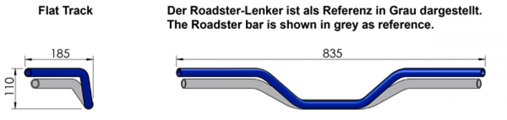 LENKER Flat Track 1" (1 Zoll) Stahl / HD-Delle / chrom / 835 / 110 / 185 mm / Tüv
