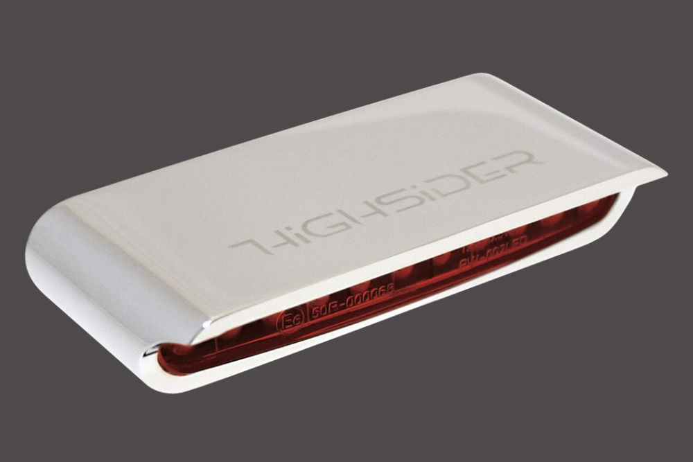 PW LED-RÜCKLICHT "STRIPE", verchrom. Gehäuse, rotes Glas, E-gepr