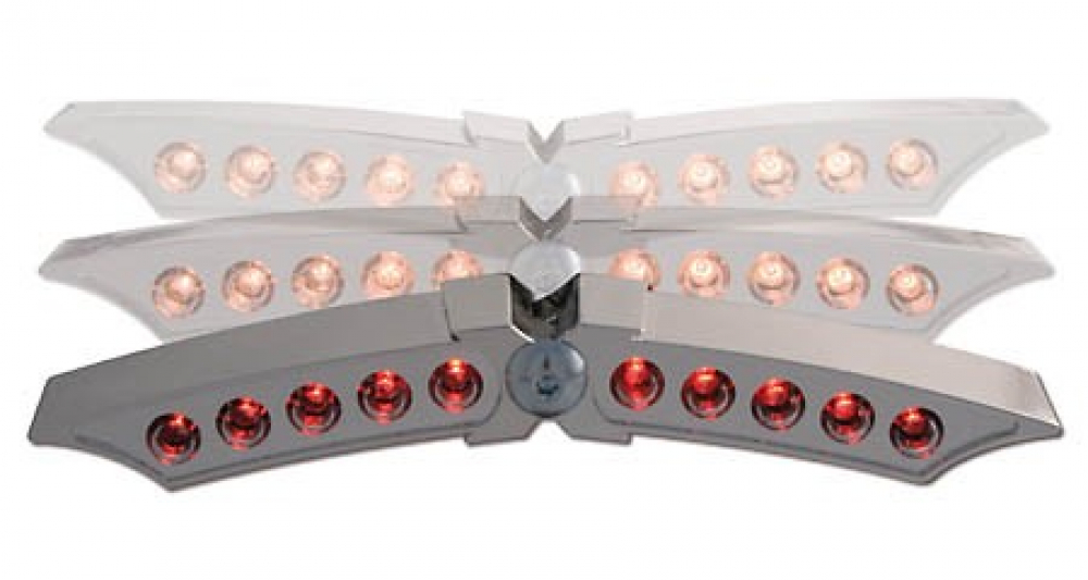 PW LED-RÜCKLICHT (inkl. Bremsli.) "X-WING", verchrom. Gehäuse, Flügel verstellb.