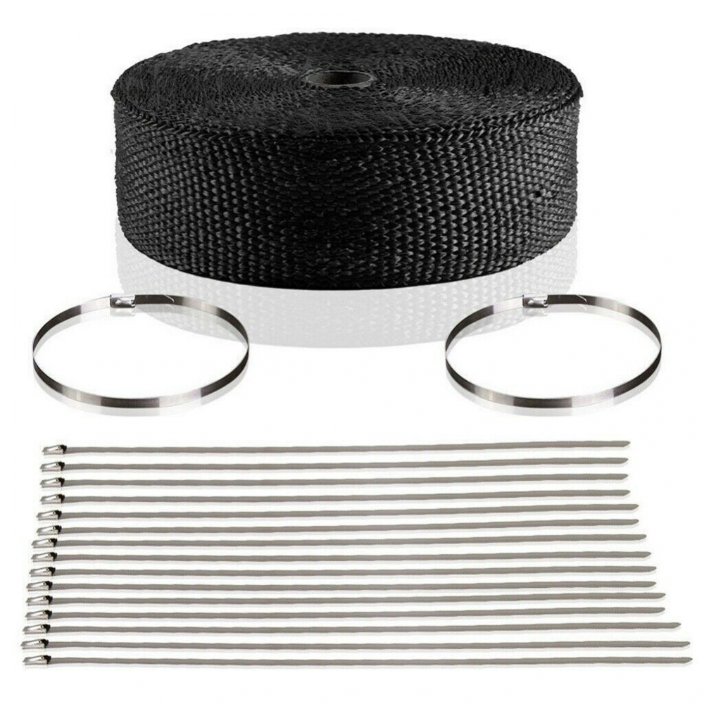 SALE: BR - Hitzeschutzband - Auspuffband / Schwarz / exaust wrap black / bis 1.400 Grad / 15 m x 50 mm