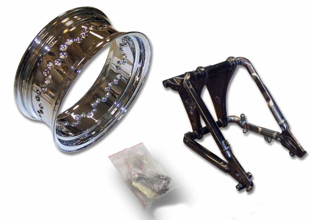 MB Rad - Felge + Speichen 6 x 15 - schwarz + Schwingenumbau / für Breitreifen 200 mm / Yamaha XVS 650 / Tüv