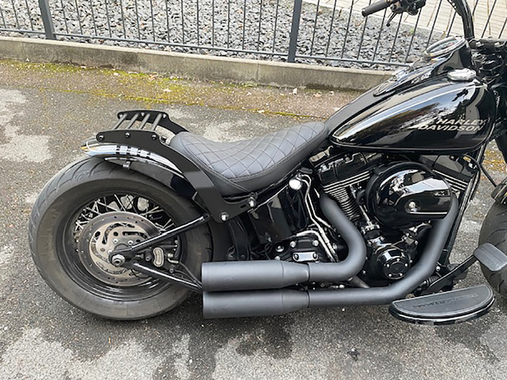 BR - Custom - Gepäckträger / Harley Softail / Custom - Bikes / 2008 - 2017 / Heckfender 18" / 16" - 200er / Steel schwarz