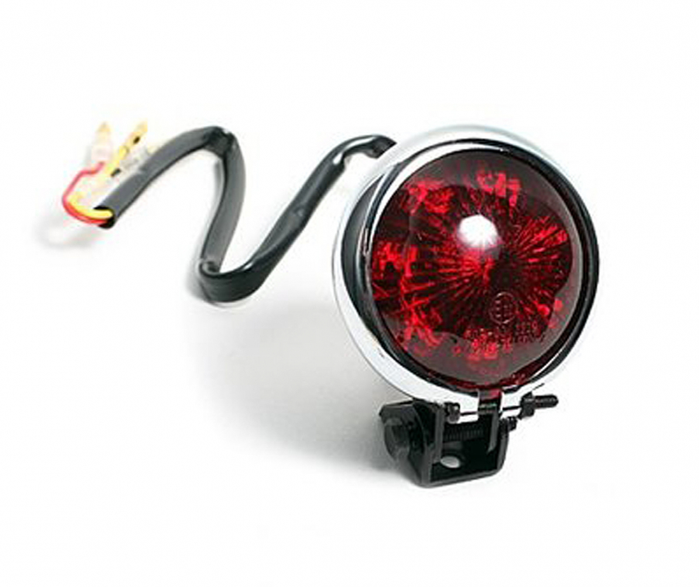 LED - Rücklicht "Bates Style" / schwarz + chrom - rotes Glas / E-gepr.