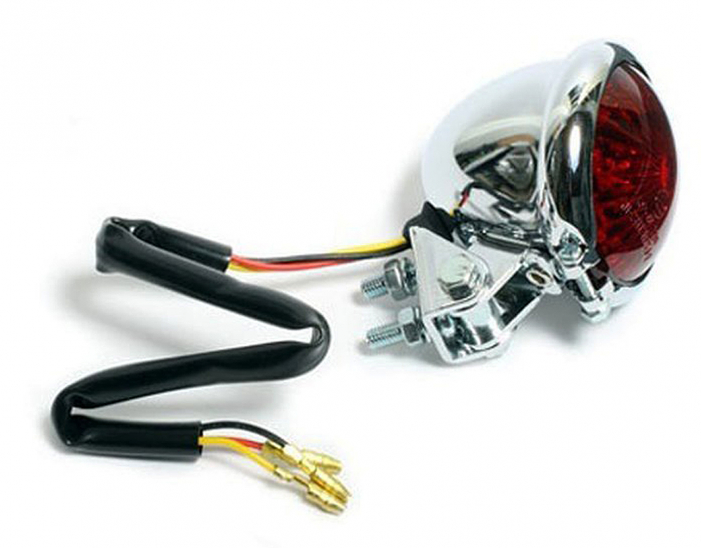 PW Led - Rücklicht - "Bates Style" / chrom - rotes Glas / E-gepr.
