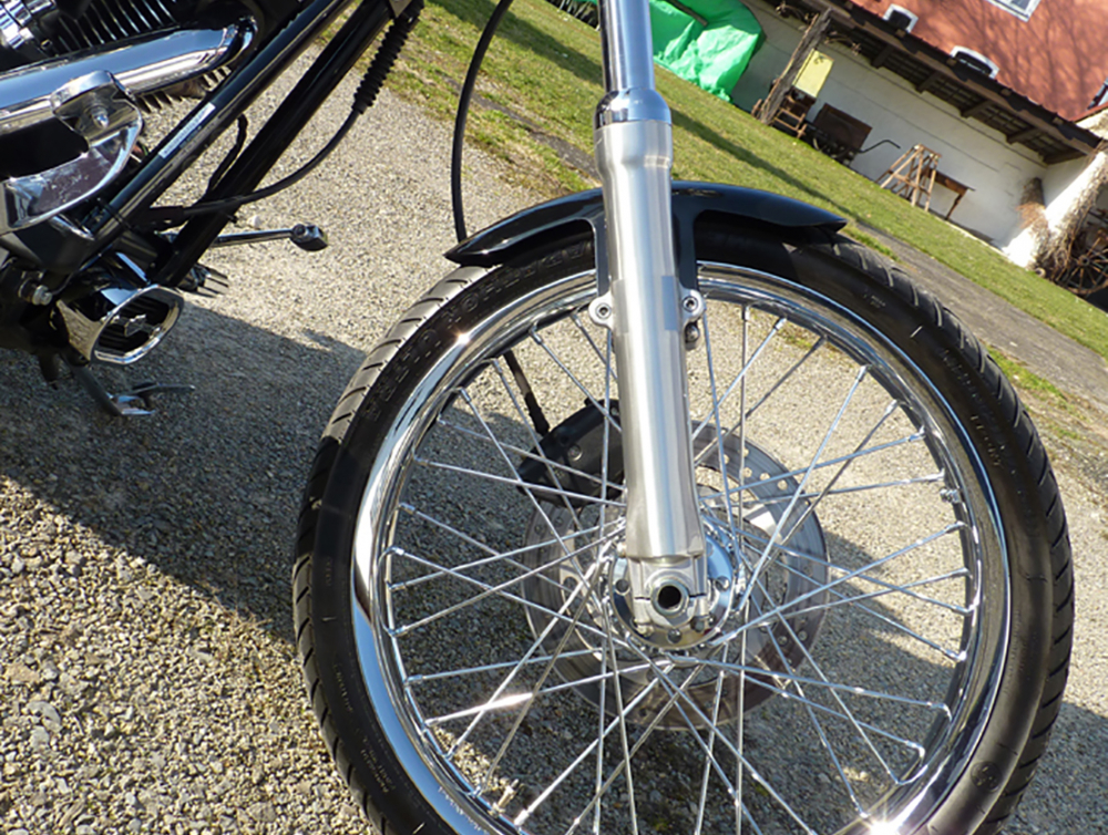 BR - Frontfender - Steel raw - mit Halterung - "short" / Harley Wide Glide Gabel + Japaner - 19" + 21" Reifen