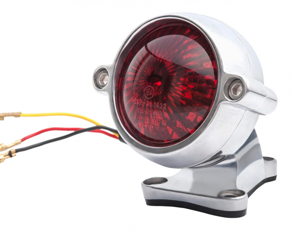 LED Vintage - Rücklicht - Bullet Style 2 / Aluminium poliert / mit Halter / E-Zeichen