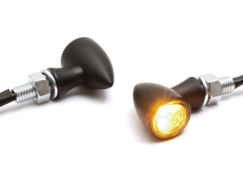 Micro Bullet - LED Blinker / schwarz - vorn + hinten / 1 Paar / E-Zeichen