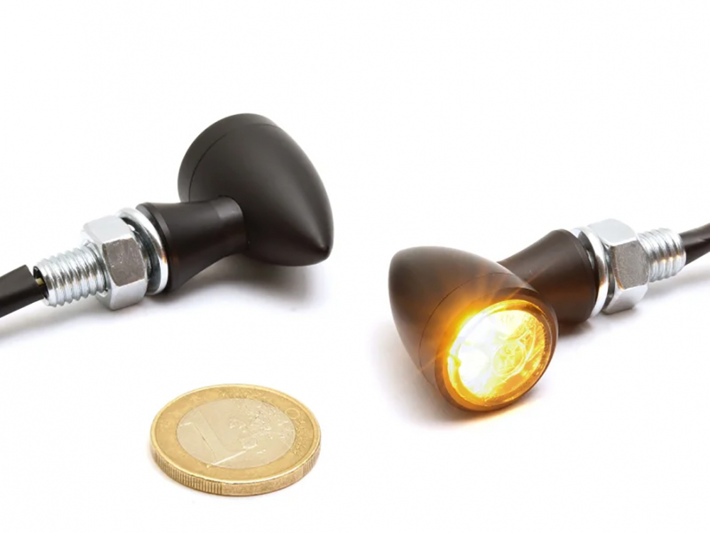 Micro Bullet - LED Blinker / schwarz - vorn + hinten / 1 Paar / E-Zeichen