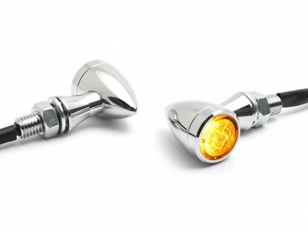 Micro Bullet - LED Rücklicht - Blinker- Bremslicht / chrom  / 1 Paar / E-Zeichen
