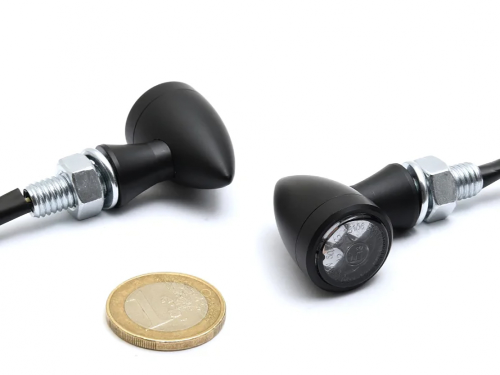 Micro Bullet - LED Rücklicht - Blinker - Bremslicht / schwarz / Paar / E-Zeichen