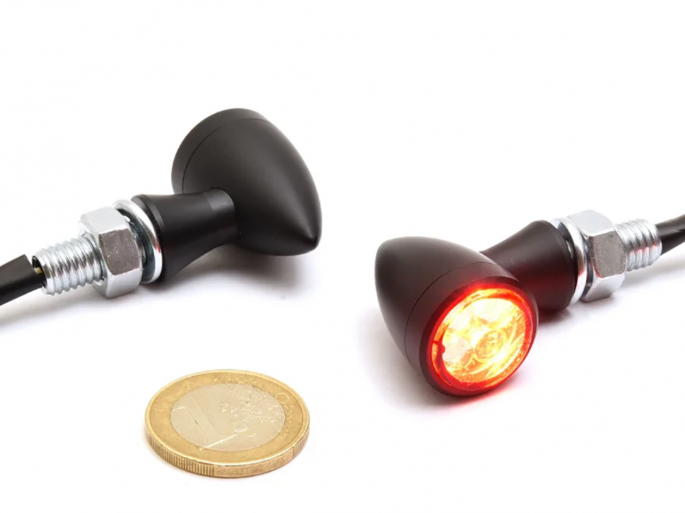 Micro Bullet - LED Rücklicht - Blinker - Bremslicht / schwarz / Paar / E-Zeichen