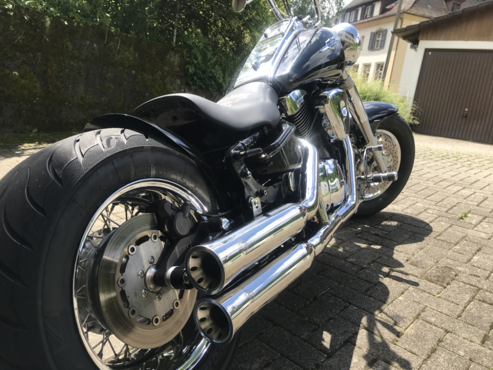 SALE: Falcon Double Groove / Komplettanlg. / ohne Kat / silber pol. / Suzuki VL / M 800 Intruder / EG-BE