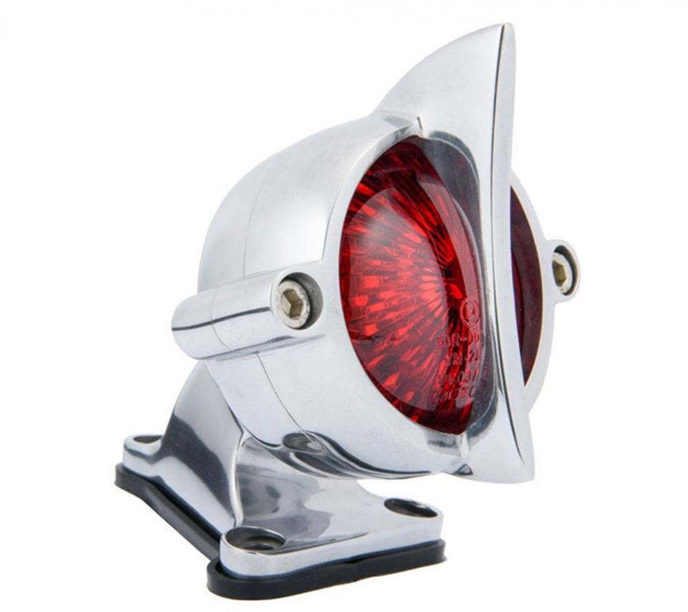 LED Vintage - Rücklicht - Fishtail Style / Alu poliert / mit Halter / E-Zeichen