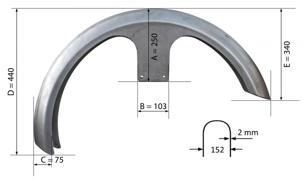 HA Frontfender BaggerStyle - 23 + 26 " / Stahlblech 2 mm / 148 mm b / roh / universal / kein Tüv notwendig