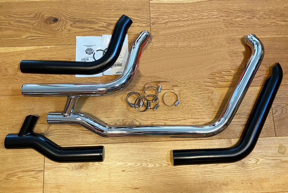 Harley Davidson - Krümmer - Set - gleichlang + Lambda 12 / 18 mm / schwarz / Softail Deuce - Slim -  Fatboy + Breakout / 02 - 07 - 17