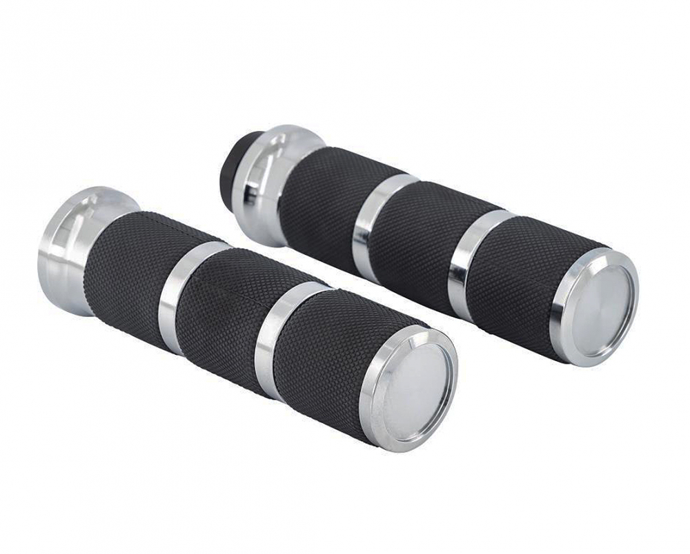 Griffbezüge - Set - Speed - Chrom + Black / passend für 1 Zoll-Lenker / 1 x li + 1 x re /// mit herausnehmbaren Endkappen