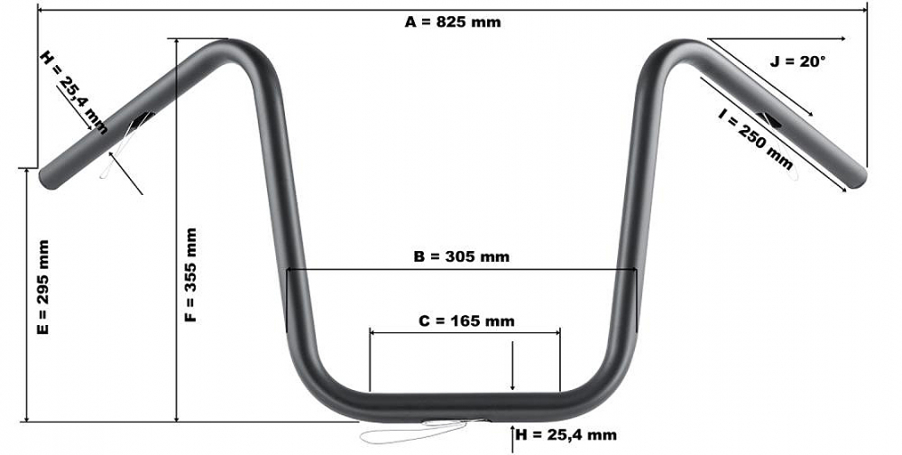 HH LENKER BAD HAWK / 3 Loch-Bohrung / 1" / 25,4mm / 825 b x 355 h mm / chrom / Tüv