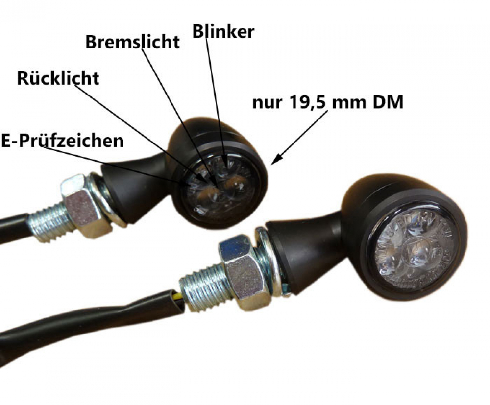Micro Bullet - LED Rücklicht - Blinker - Bremslicht / schwarz / Paar / E-Zeichen