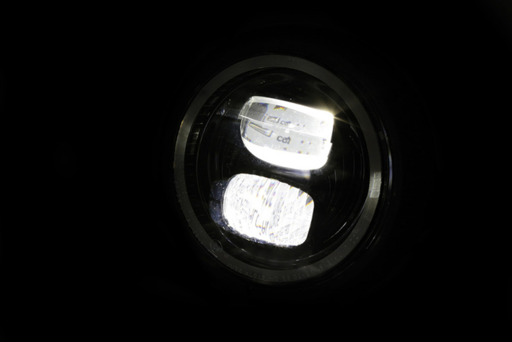 SALE: HS - 5 3/4 Zoll - LED-Scheinwerfer / black / PECOS - TYP 7 / mit Standlichtring / E-Zeichen