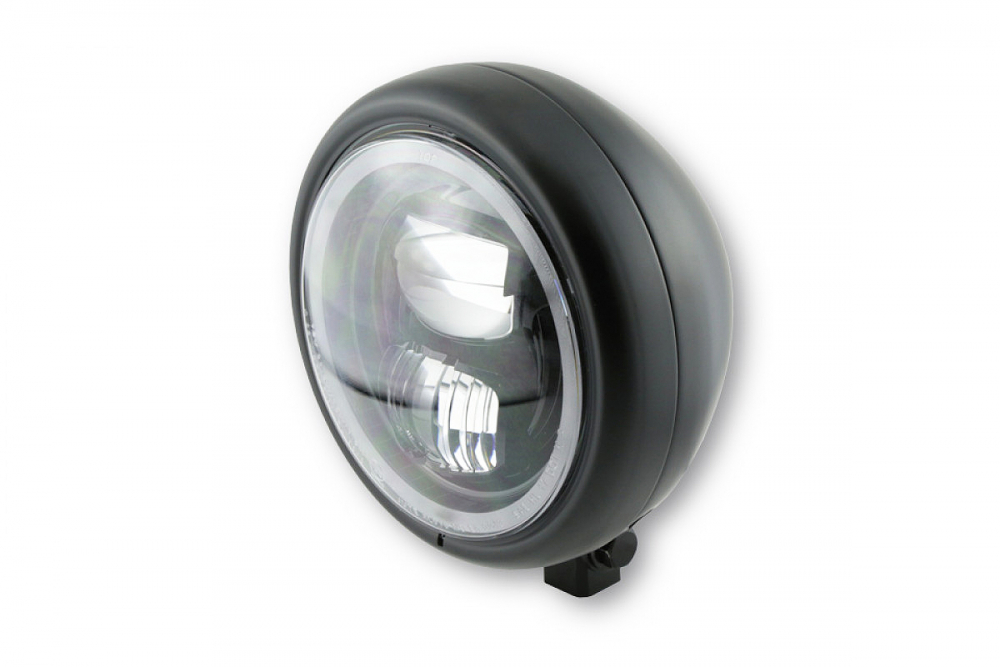 SALE: HS - 5 3/4 Zoll - LED-Scheinwerfer / black / PECOS - TYP 7 / mit Standlichtring / E-Zeichen