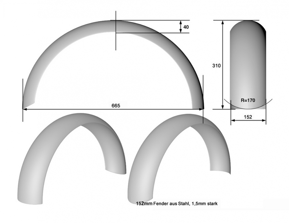 HA Stahlblech HECKFENDER / Universal / 1,5 mm / 152 mm b / für Eigenumbau