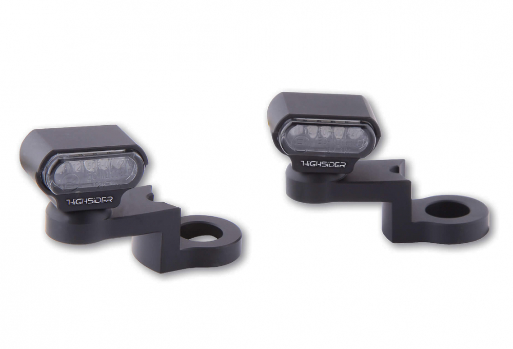 HS Mini LED - Blinker - Lenker / mit CNC Spiegelbefestig. / schwarz / Paar / Universal / E-Zei.
