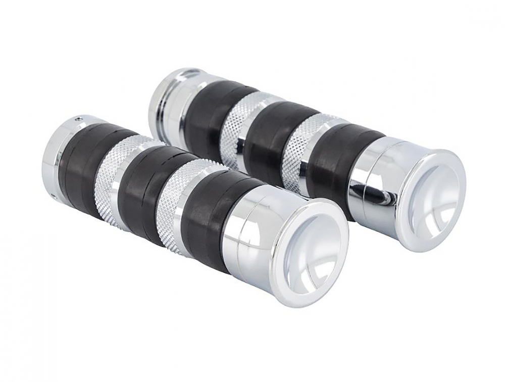 Griffbezüge - Set - Chrom + Black / passend für 1 Zoll-Lenker / 1 x li + 1 x re // elektron. Gasanahme  / ohne herausnehmbare Endkappen