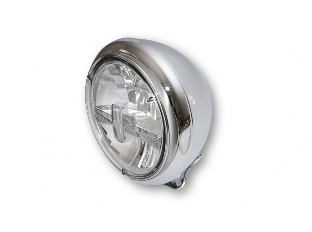 HS - 7 Zoll - LED-Scheinwerfer / chrom / HD - Style Typ 3 / Befestigung unten / E-Zeichen